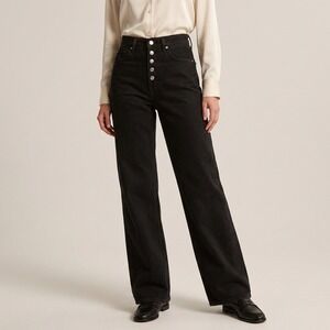 Reformation Wilder High Rise Wide Leg Jeans Black Crystal Button Fly Size 24